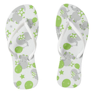 Pattern Of Elephants, Cute Elephants - Green Grey Thongs