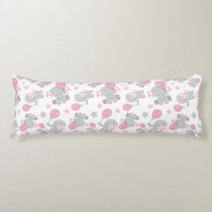 Pattern Of Elephants, Cute Elephants - Pink Grey Body Cushion