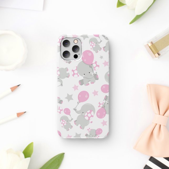Pattern Of Elephants, Cute Elephants - Pink Grey Case-Mate iPhone Case (Creator Uploaded)