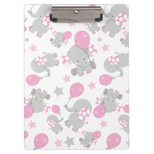 Pattern Of Elephants, Cute Elephants - Pink Grey Clipboard