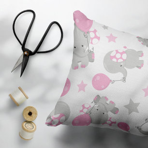 Pattern Of Elephants, Cute Elephants - Pink Grey Decorative Cushion