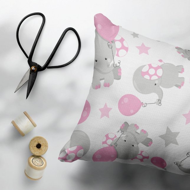 Pattern Of Elephants, Cute Elephants - Pink Grey Decorative Cushion (Creator Uploaded)