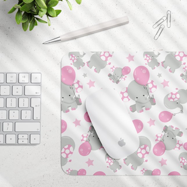 Pattern Of Elephants, Cute Elephants - Pink Grey Mouse Pad (Creator Uploaded)