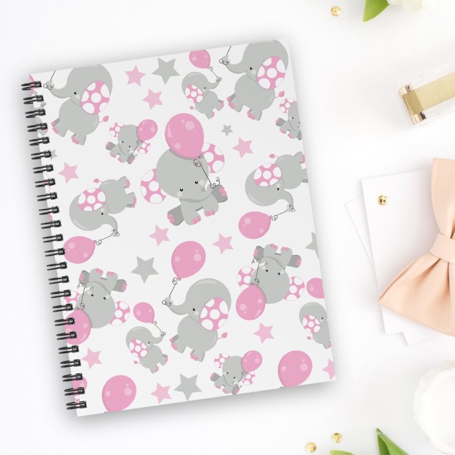Pattern Of Elephants, Cute Elephants - Pink Grey Notebook (Creator Uploaded)
