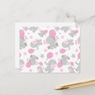 Pattern Of Elephants, Cute Elephants - Pink Grey Postcard