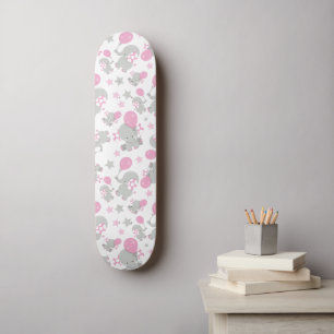 Pattern Of Elephants, Cute Elephants - Pink Grey Skateboard