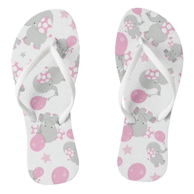 Pattern Of Elephants, Cute Elephants - Pink Grey Thongs (Footbed)