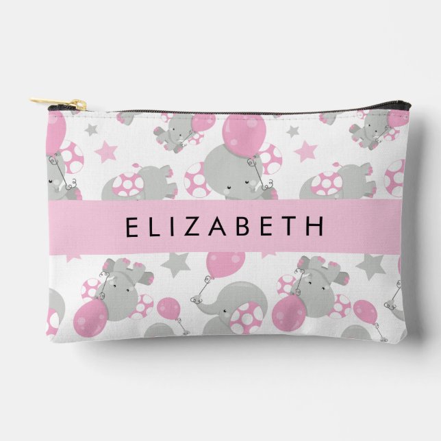 Pattern Of Elephants, Cute Elephants, Your Name Accessory Pouch (Front)