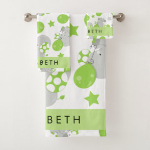 Pattern Of Elephants, Cute Elephants, Your Name Bath Towel Set