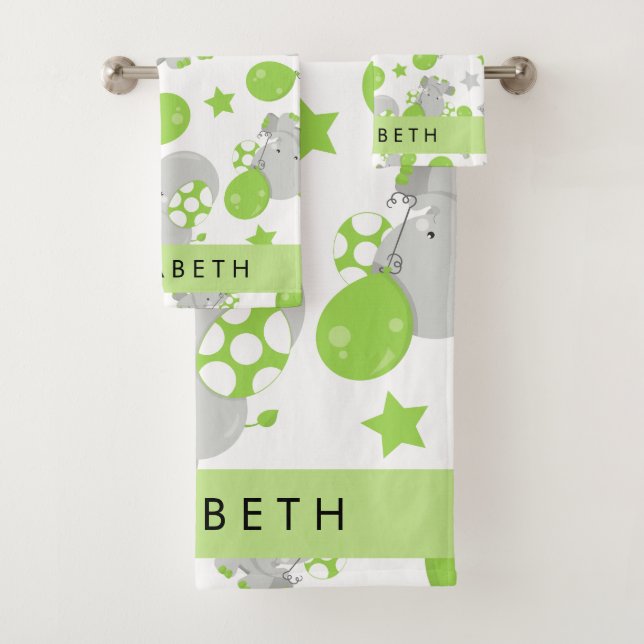 Pattern Of Elephants, Cute Elephants, Your Name Bath Towel Set (Insitu)