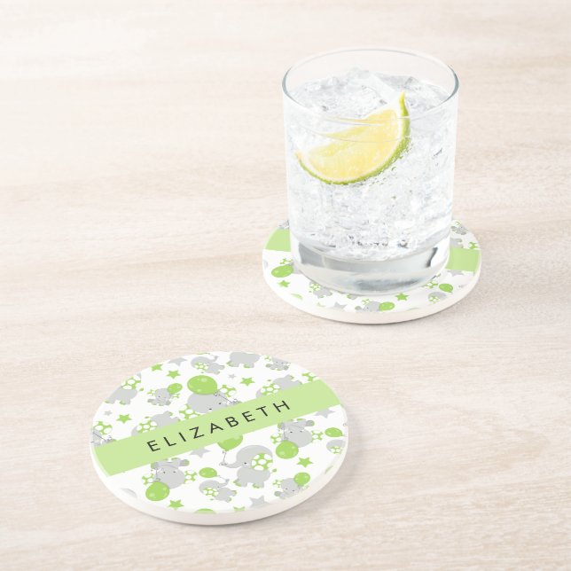 Pattern Of Elephants, Cute Elephants, Your Name Coaster (Side)