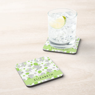 Pattern Of Elephants, Cute Elephants, Your Name Coaster