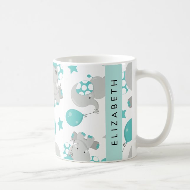 Pattern Of Elephants, Cute Elephants, Your Name Coffee Mug (Right)