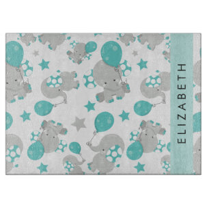 Pattern Of Elephants, Cute Elephants, Your Name Cutting Board