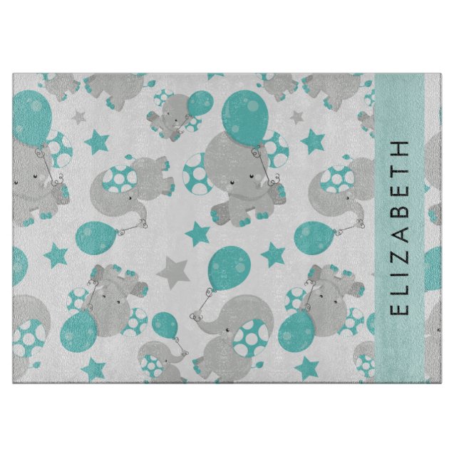 Pattern Of Elephants, Cute Elephants, Your Name Cutting Board (Front)