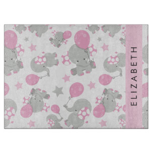 Pattern Of Elephants, Cute Elephants, Your Name Cutting Board