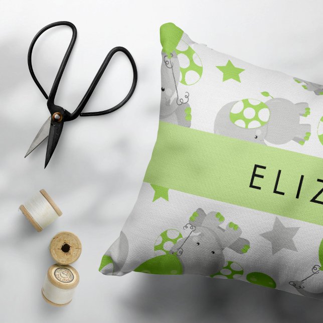 Pattern Of Elephants, Cute Elephants, Your Name Decorative Cushion (Creator Uploaded)