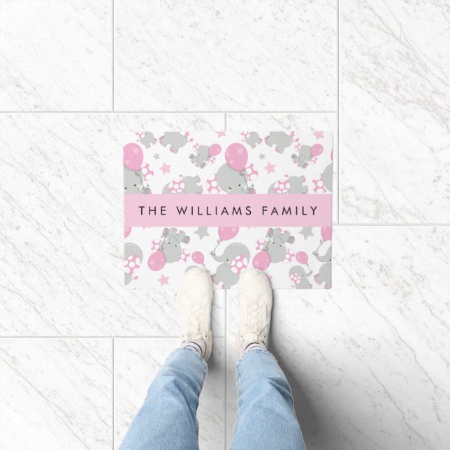 Pattern Of Elephants, Cute Elephants, Your Name Doormat (Indoor)