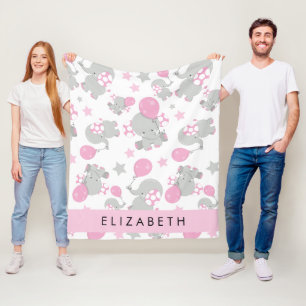 Pattern Of Elephants, Cute Elephants, Your Name Fleece Blanket