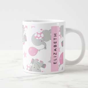 Pattern Of Elephants, Cute Elephants, Your Name Large Coffee Mug