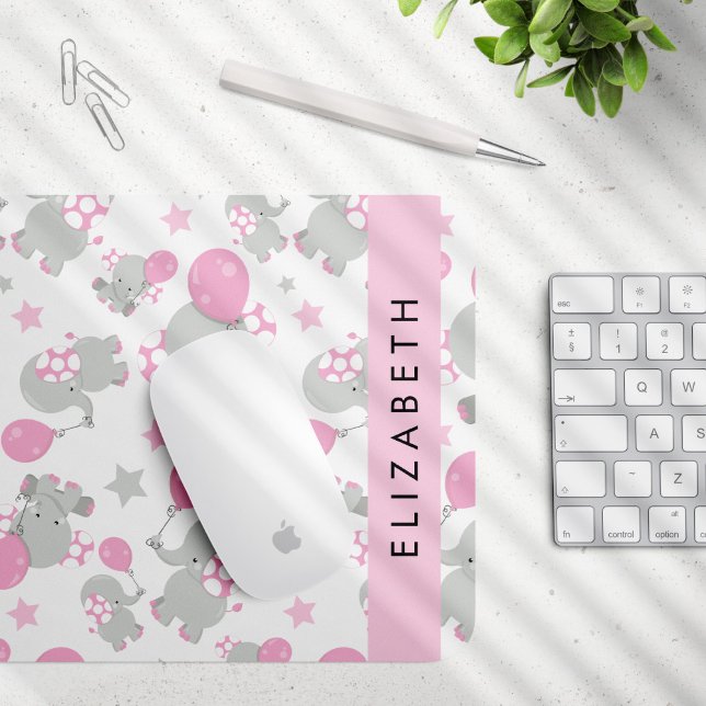 Pattern Of Elephants, Cute Elephants, Your Name Mouse Pad (Creator Uploaded)