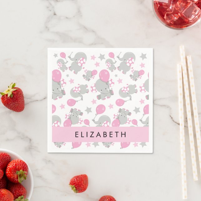 Pattern Of Elephants, Cute Elephants, Your Name Napkin (Insitu)
