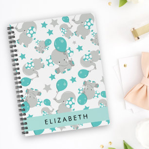 Pattern Of Elephants, Cute Elephants, Your Name Notebook