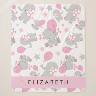 Pattern Of Elephants, Cute Elephants, Your Name Sherpa Blanket