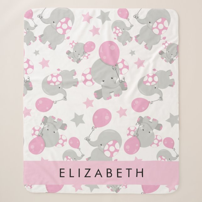 Pattern Of Elephants, Cute Elephants, Your Name Sherpa Blanket (Front)