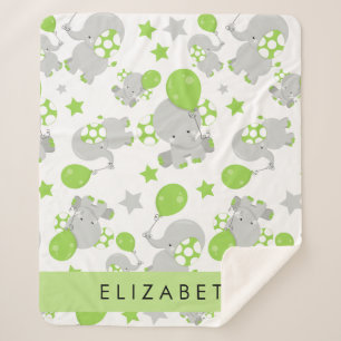 Pattern Of Elephants, Cute Elephants, Your Name Sherpa Blanket