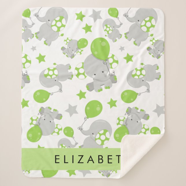 Pattern Of Elephants, Cute Elephants, Your Name Sherpa Blanket (Front)