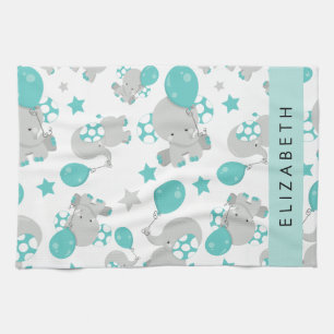 Pattern Of Elephants, Cute Elephants, Your Name Tea Towel