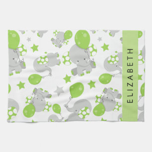 Pattern Of Elephants, Cute Elephants, Your Name Tea Towel