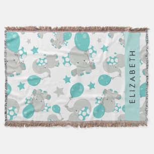 Pattern Of Elephants, Cute Elephants, Your Name Throw Blanket