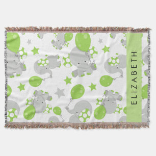 Pattern Of Elephants, Cute Elephants, Your Name Throw Blanket