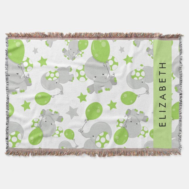 Pattern Of Elephants, Cute Elephants, Your Name Throw Blanket (Front)