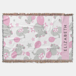 Pattern Of Elephants, Cute Elephants, Your Name Throw Blanket