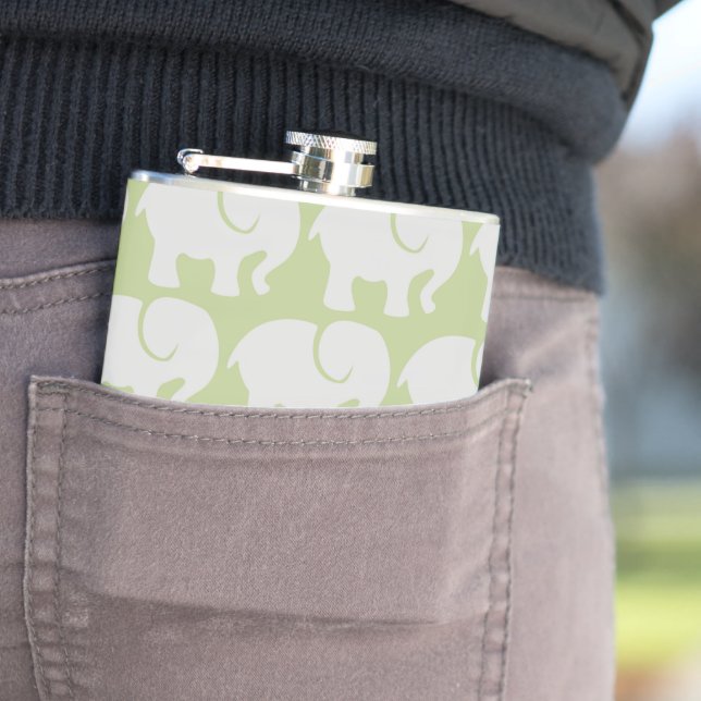 Pattern Of Elephants, Elephant Pattern, Monogram Hip Flask (In Situ)
