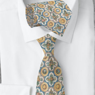 Pattern of Floral Bouquets Lion Heads Italian  Tie
