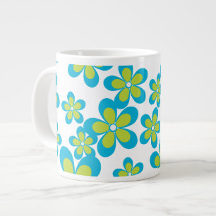 Pattern Of Flowers, Blue Flowers, Green Flowers Large Coffee Mug