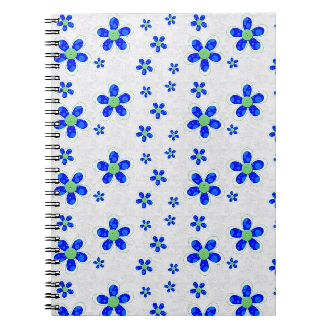 Pattern Of Flowers, Blue Flowers, Green Flowers Notebook (Front)