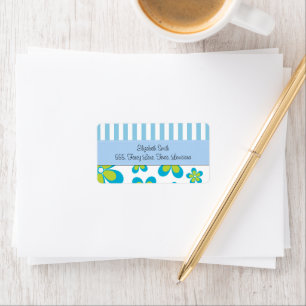 Pattern Of Flowers, Floral Pattern, Blue Stripes Label