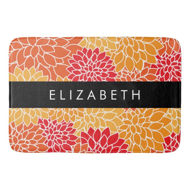 Pattern Of Flowers, Orange Dahlia, Your Name Bath Mat (Front)
