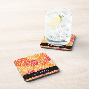 Pattern Of Flowers, Orange Dahlia, Your Name Coaster