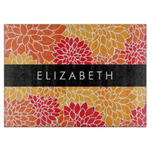 Pattern Of Flowers, Orange Dahlia, Your Name Cutting Board