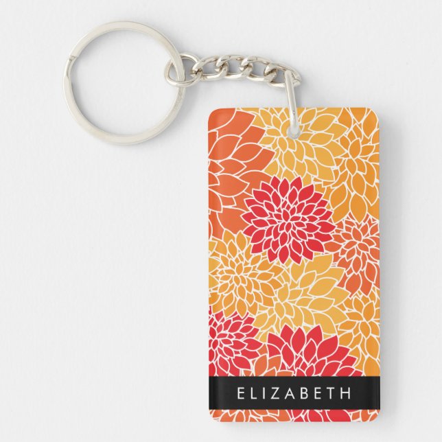 Pattern Of Flowers, Orange Dahlia, Your Name Key Ring (Front)