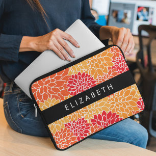 Pattern Of Flowers, Orange Dahlia, Your Name Laptop Sleeve