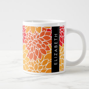 Pattern Of Flowers, Orange Dahlia, Your Name Large Coffee Mug