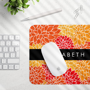 Pattern Of Flowers, Orange Dahlia, Your Name Mouse Pad
