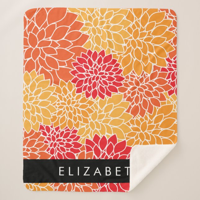 Pattern Of Flowers, Orange Dahlia, Your Name Sherpa Blanket (Front)